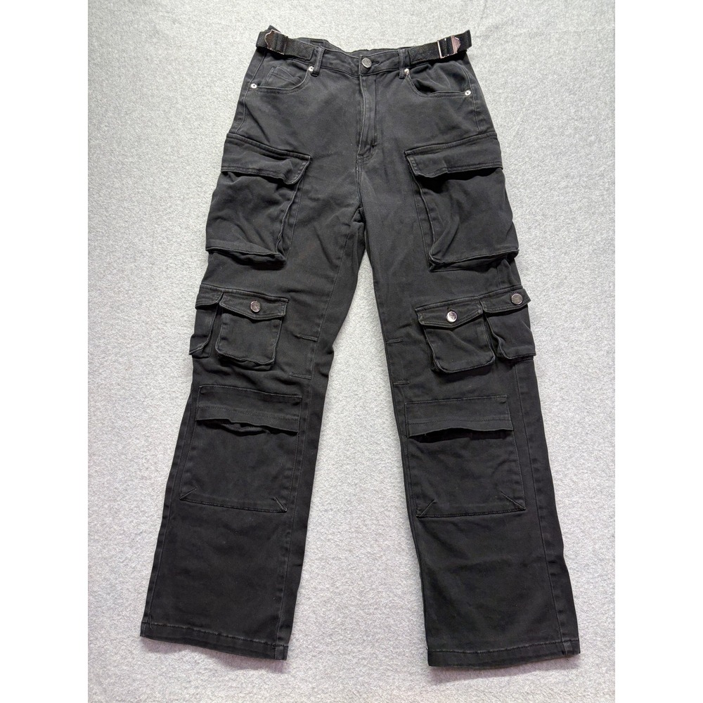 Orange Kiss Essentials Womens Black Multi Pocket Cargo Pants Straight Leg Size M
